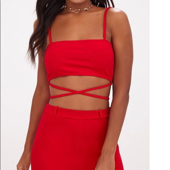 PrettyLittleThing Tops - PRETTYLITTLETHING RED STRAP CROP TOP PLT